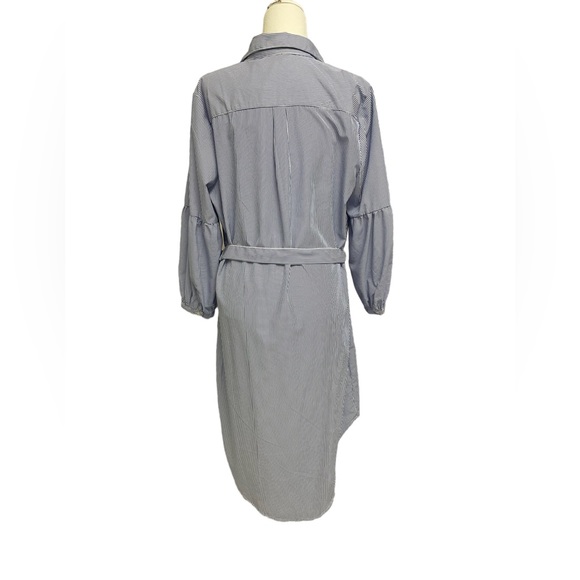 NWT Mlle Gabrielle XL Polyester Blue Stripe Button Down Shirt Dress Sash Belt - Picture 4 of 10